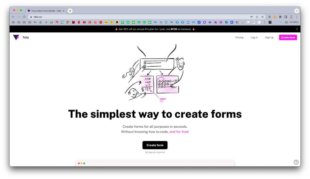 노션 설문지 연동에 사용할 Tally.so 홈페이지 접근하기