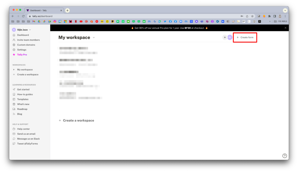 노션 설문지 연동에 사용할 Tally.so 설문지 만들기
