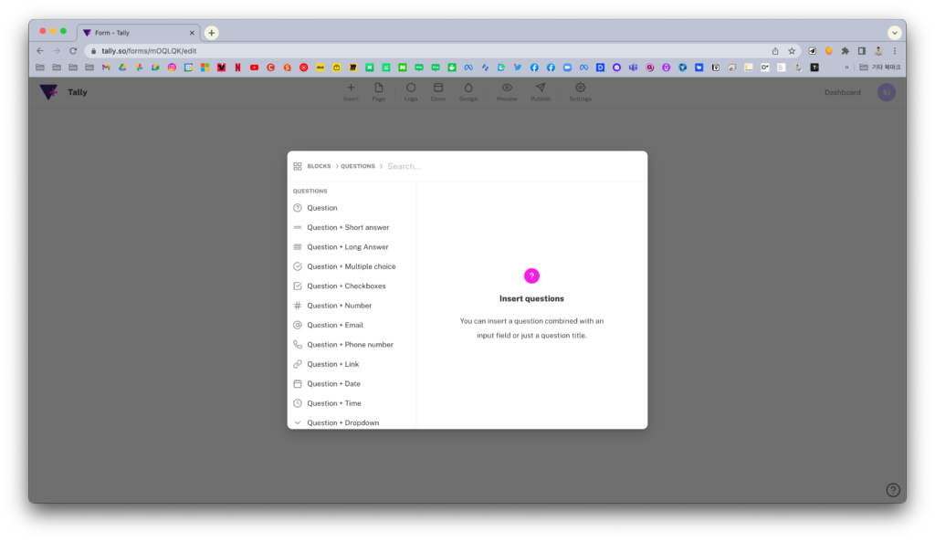 노션 설문지 서비스 tally.so에서 questions 눌러스 질문과 답변 블록 생성하기