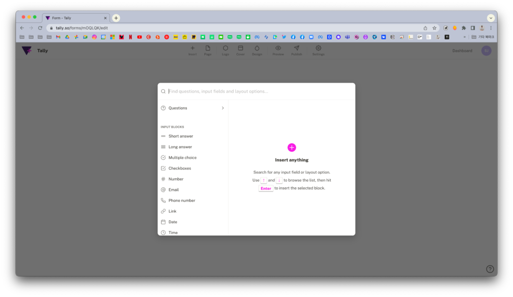 노션 설문지 서비스 tally.so에서 블록 생성하기