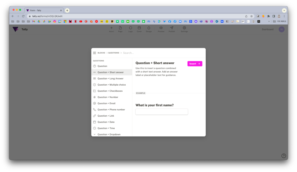 노션 설문지 서비스 tally.so에서 questions+short anwser 블록 생성하기