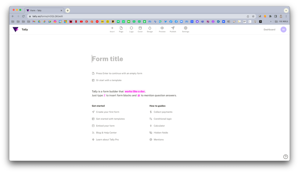 노션 설문지 연동에 사용할 Tally.so 설문지 내용 작성하기